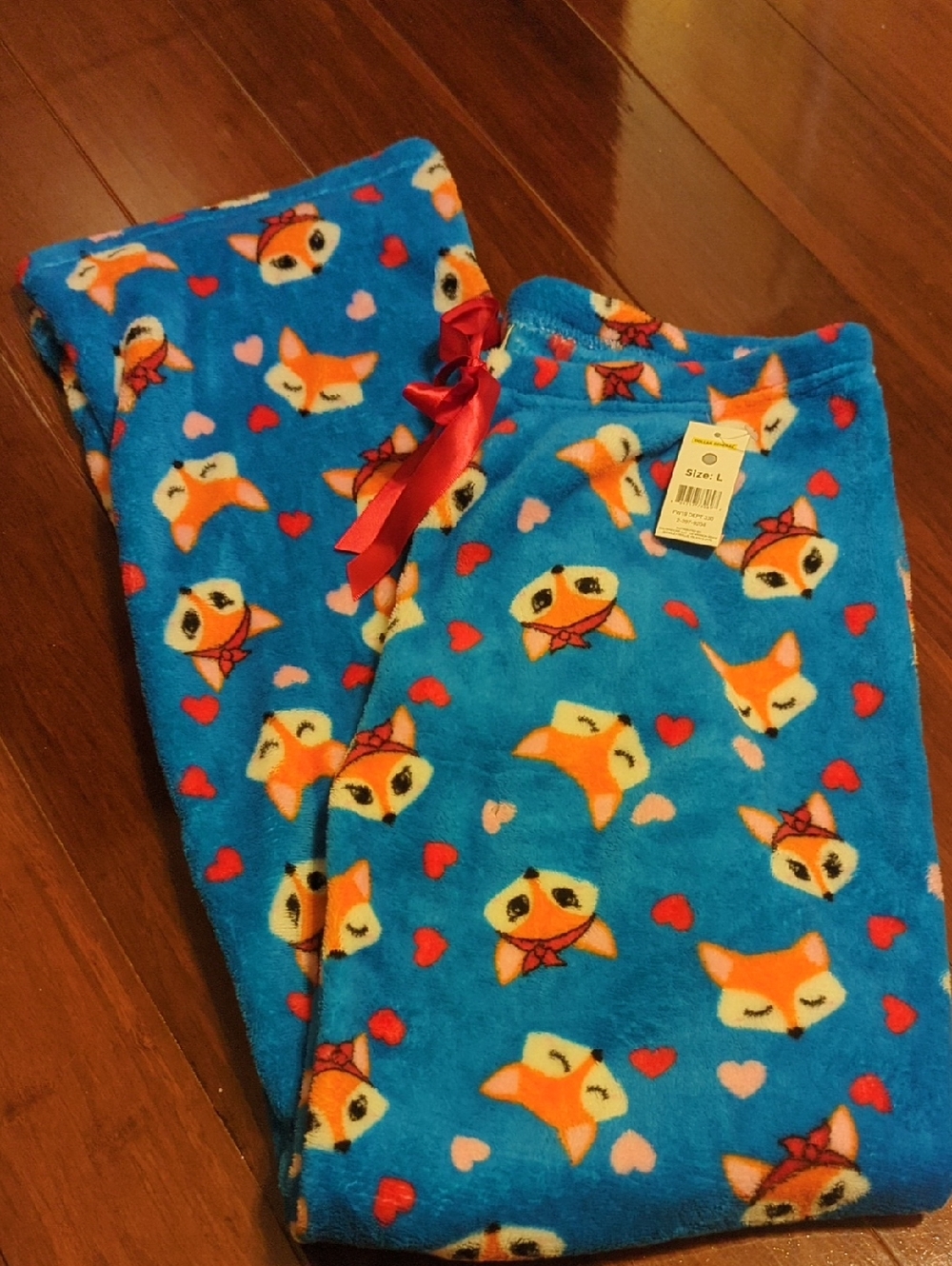 Bobbie Brooks Blue Fox Heart Fleece Pajama Bottoms with Red Bow